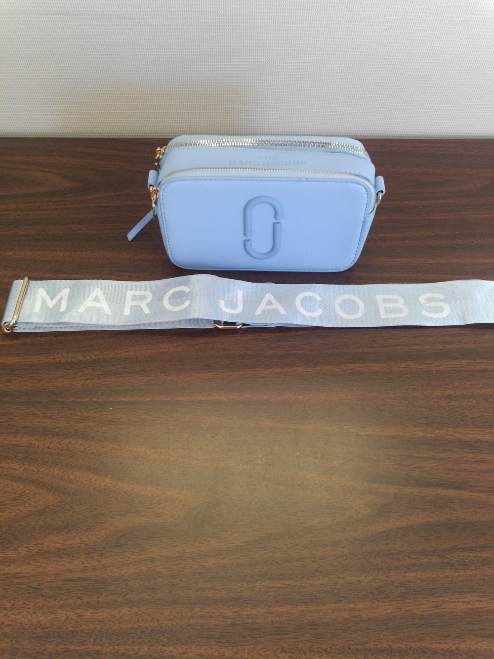 Marc Jacobs Powder Blue Double J Camera Crossbody with Logo Strap